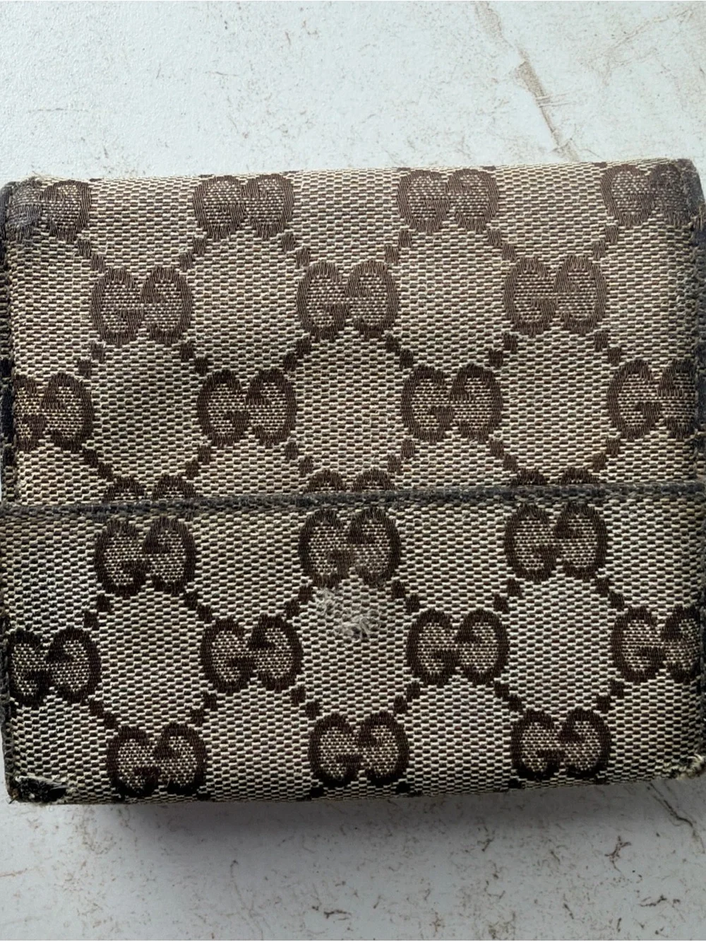 Gucci Brown & Beige Monogram Canvas Snap Card Holder